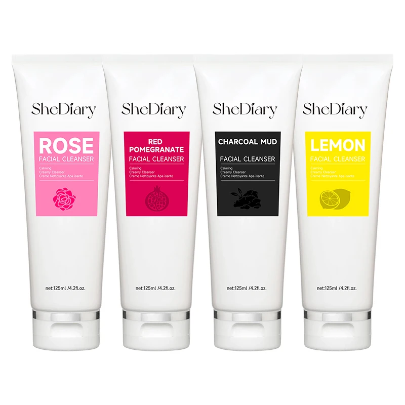 Wholesale SheDiary Natural Anti Acne Deep Cleansing Exfoliating Rose Lemon Charcoal Mud Pomegranate Peel-Off Facial Cleanser Set