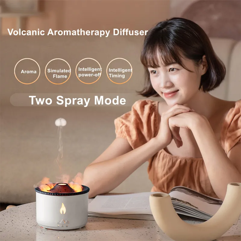New Creative Flame Aromatherapy Diffuser 360ml Fire Volcano Jellyfish Essential Oil Diffusers DC24V Ultrasonic Air Humidifier