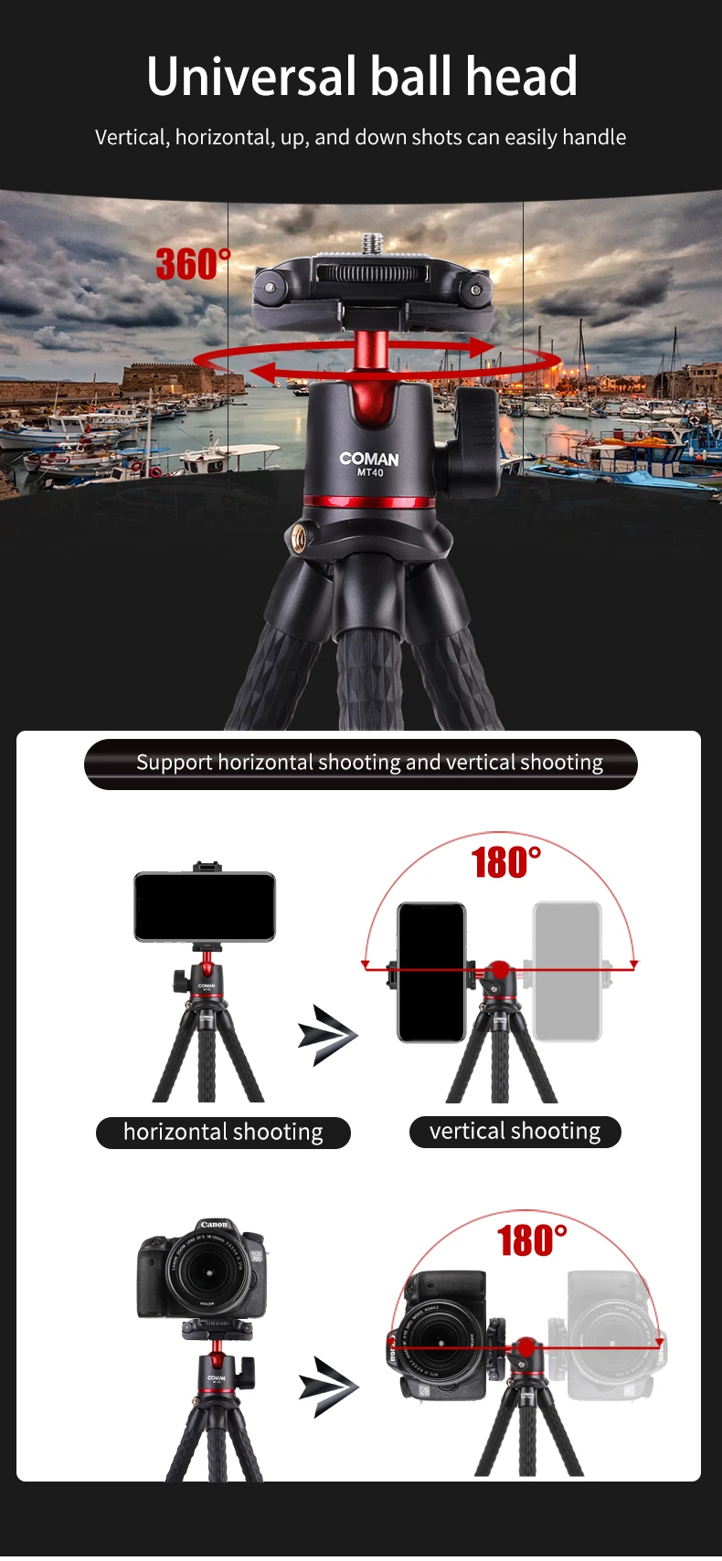 Coman Portable Flexible Vlogging Kit Video Recording Mini Octopus Tripod Stand Camera Smartphone Tripod For Mobile Phone