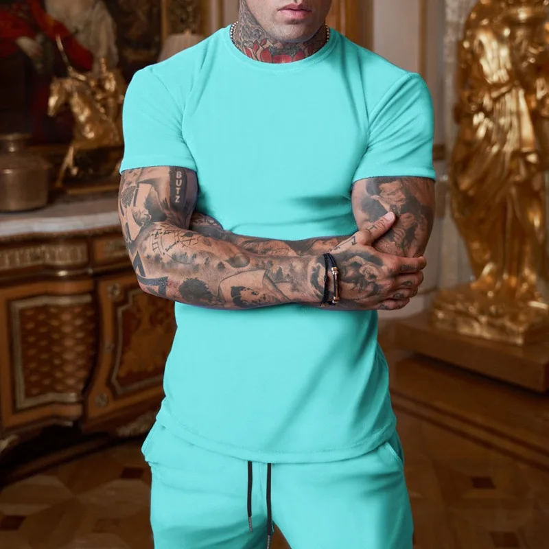 Wholesale Summer Casual Shorts Sets Short Sleeve T Shirt Shorts Solid