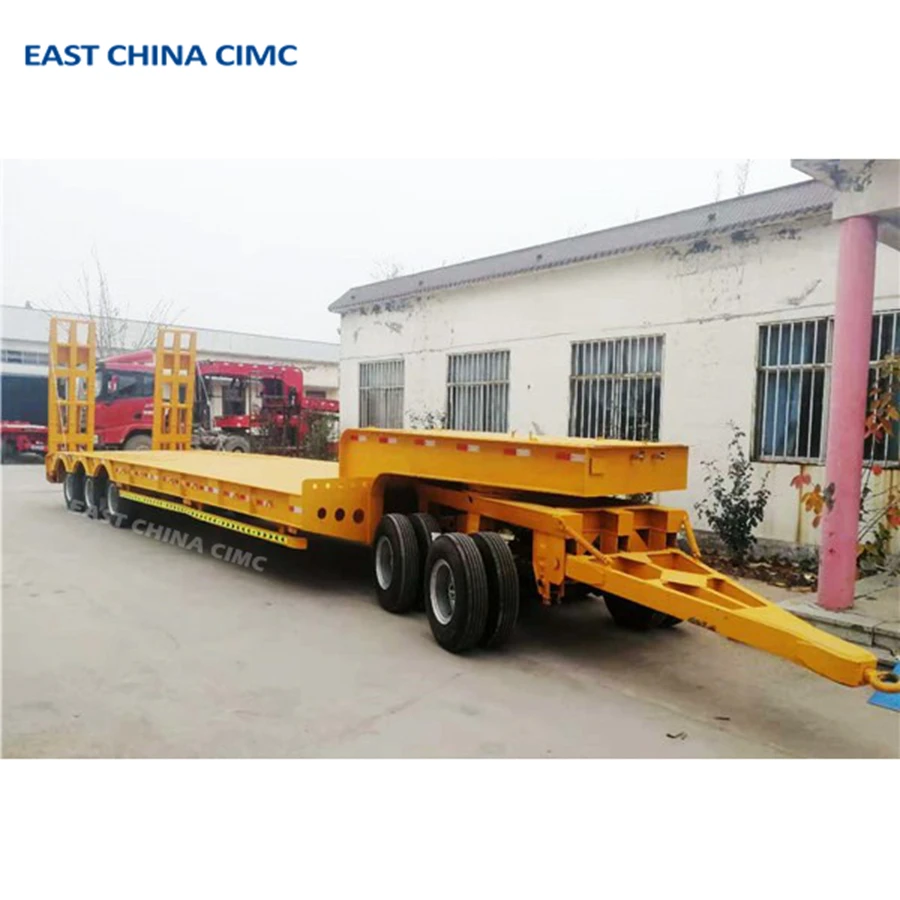 Two Axles Container Chassis Transport Draw Bar Full Semi Trailer Lowbed ...