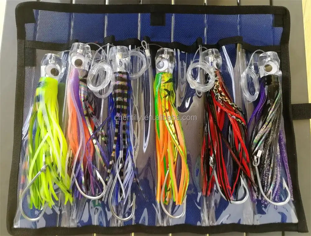 Skirted Fishing Lure 9" Marlin Tuna Lure Kit Rigged With 10/0 Hook 6pcs