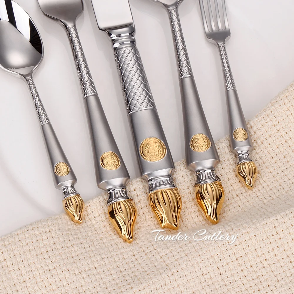 
 Роскошный набор столовых приборов Santin из нержавеющей стали с серебряным и золотым покрытием, свадебный набор столовых приборов в Королевском Стиле  