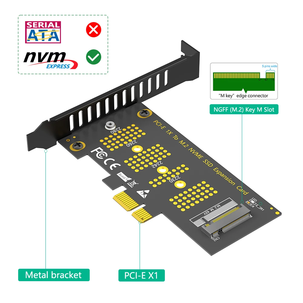 M.2 NVMe SSD NGFF to PCIE X1 Adapter Card M Key Interface Card Support PCI Express 3.0 X4 2230-2280 Size