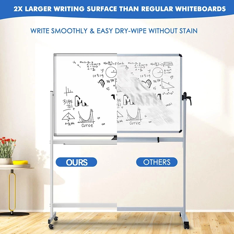 Easel Standing Whiteboard Reversible Dry Erase Board Aluminium Frame