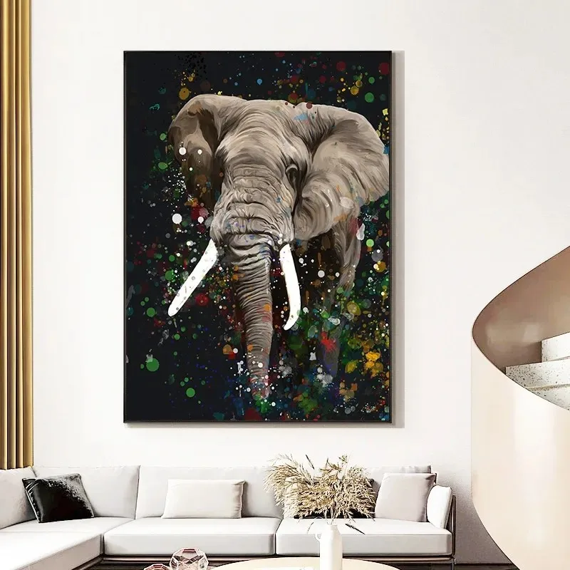 All Kinds of Animals Colorful Picture Decor Abstract Art  Wall Canvas Elephants, Bulls, Kittens, Horses Animal Oil Painting