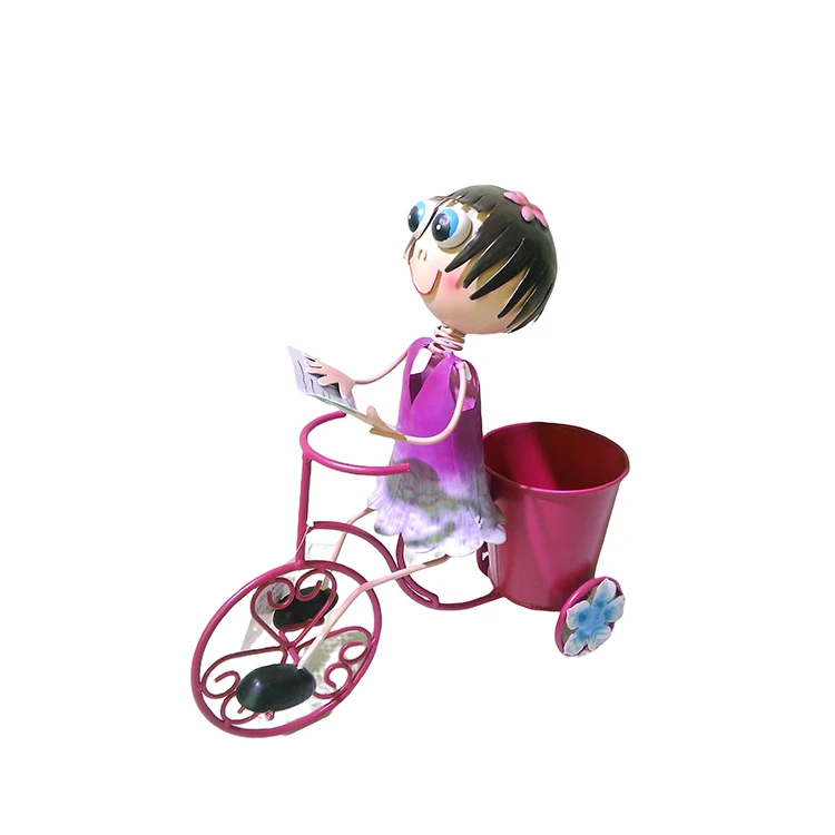 Metal girl ride a bicycle with a pot  bicycle flower planter al bicycle  NA16A180