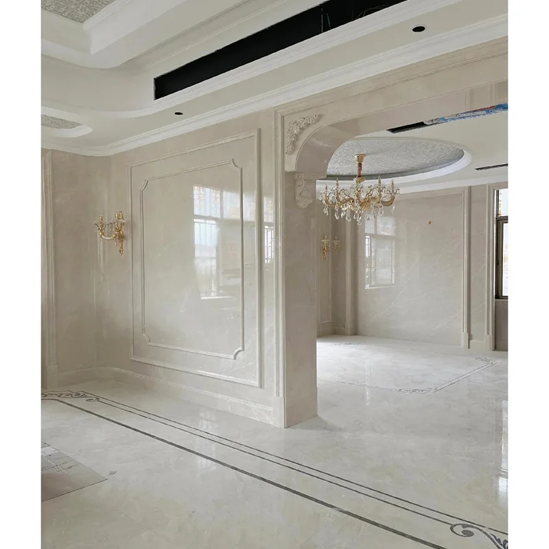 Custom Luxury Royal Design Interior Beige Marble Columns Artistic Carvings Fireplace Decoration for Villa Hotel Lobby
