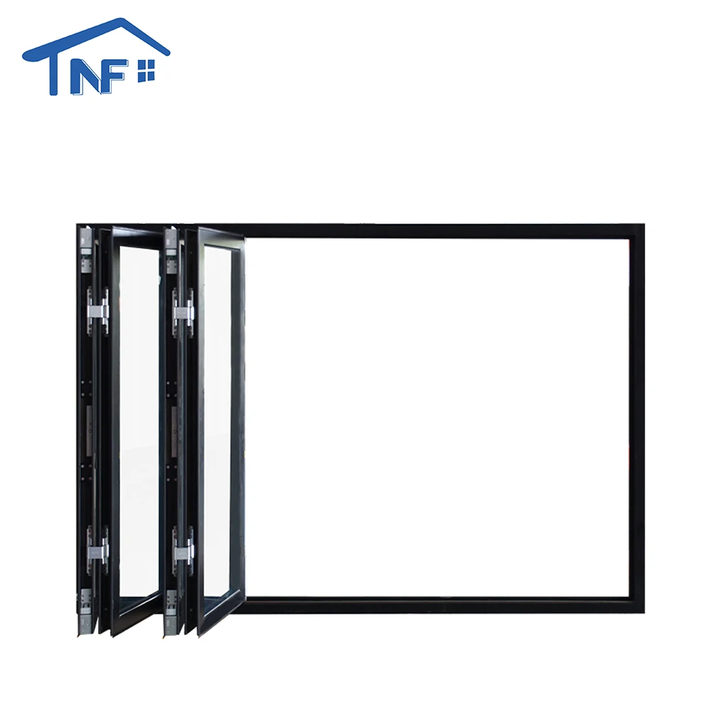 Modern Double Glass Folding Window with Bifold Hardware Insulated Roller Blind for Villa Use