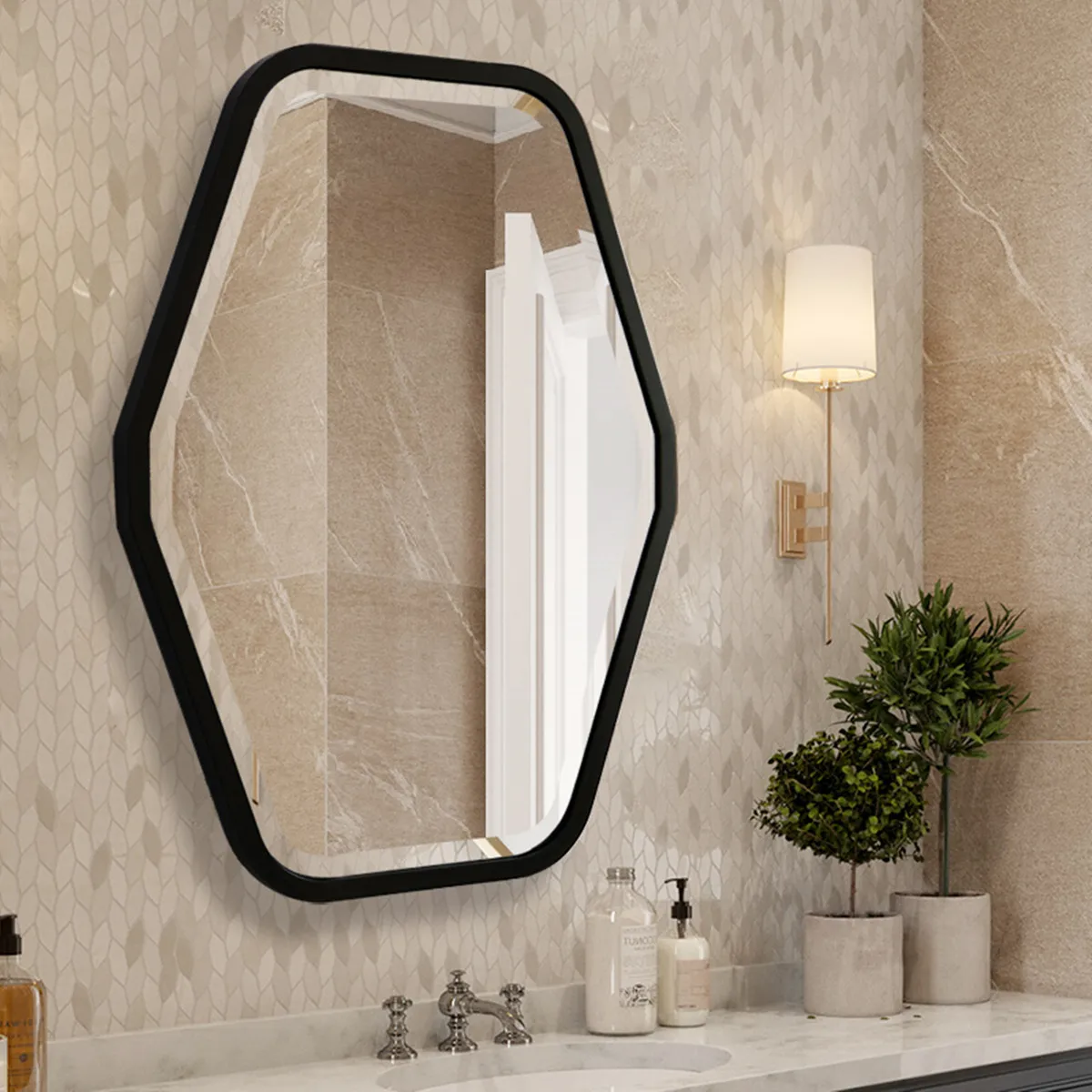 Hexagon Geometric Mounted Wall Mirror Modern Bedroom Bathroom Makeup Mirror Buy Makeup Mirror