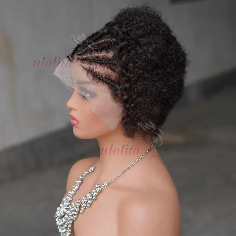 13x4 Lace Frontal Afro Krøllet Paryk 100% Brasiliansk Remy Hår 6 Ombre Highlights Bouncy Krøllet Paryk Ægte Hår Parykker med Fletninger_voghion.com