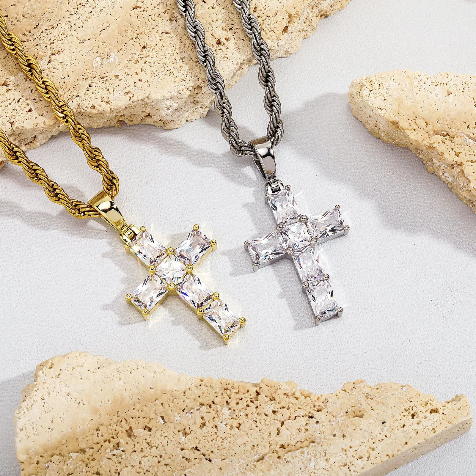 Baguette Mini Cross Pendant - Iced Out Christian Jewelry