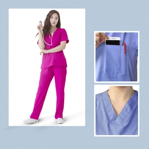 New Uniform Scrubs Multi Short Sleeve Tops Pants Hospital Pants Set Women Pet Store