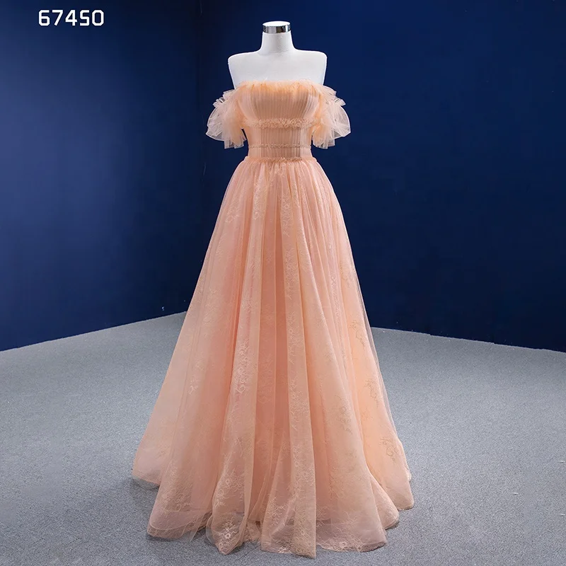 Rsm67450 Women'S Evening Dress Elegant Lace Orange Tube Top A-Line Sheer  Embroidered Party Dress| Alibaba.com