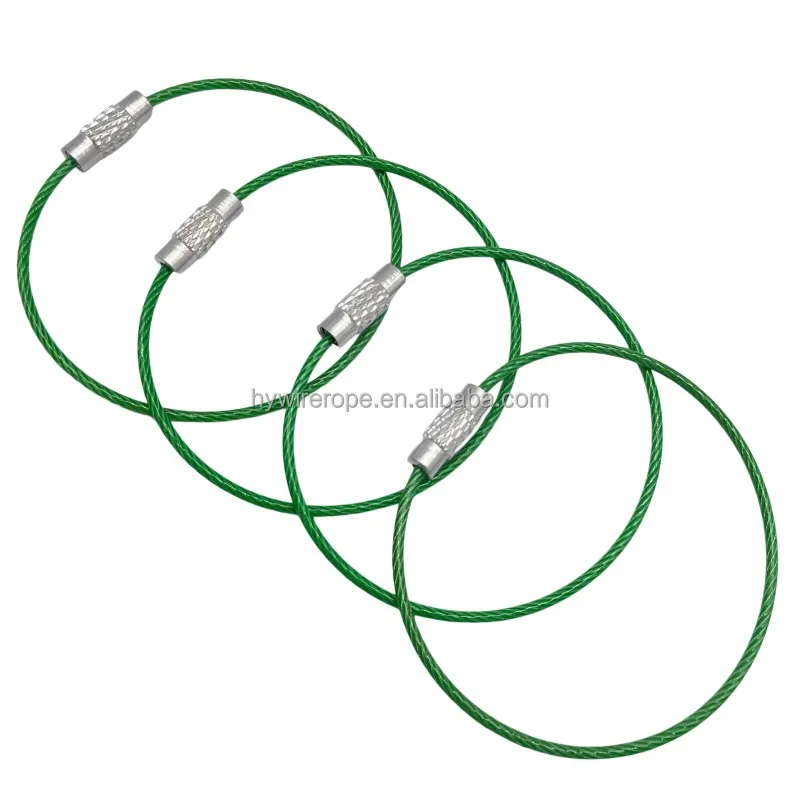 Stainless Steel Wire Rope Ring Screw Lock Clamp Stainless Steel Key Rings Cable Wire Loop for Luggage Tag