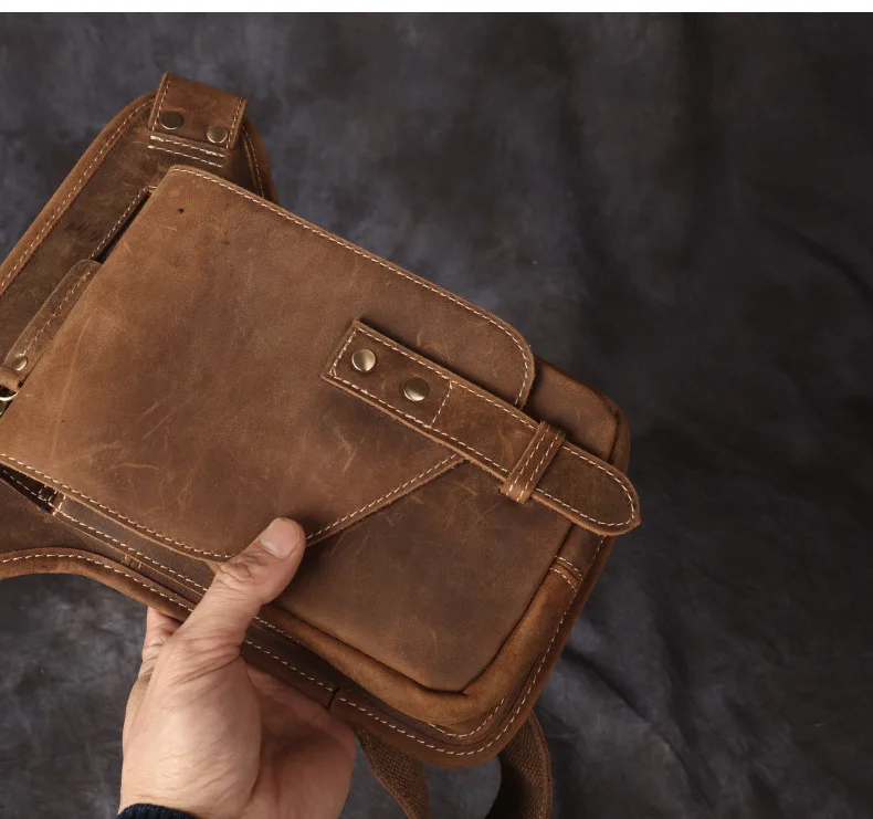 Vintage Genuine Crazy Horse Leather Waist Bag for Men Cowhide Motorcycle Crossbody Leg Saddlebags & Luggage