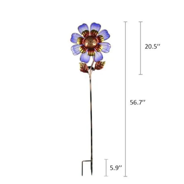 Garden Windmill Glass Ornament Pinwheel Design Stake Outdoor Metal Flower Solar Lights Garden Stake With Solar Light