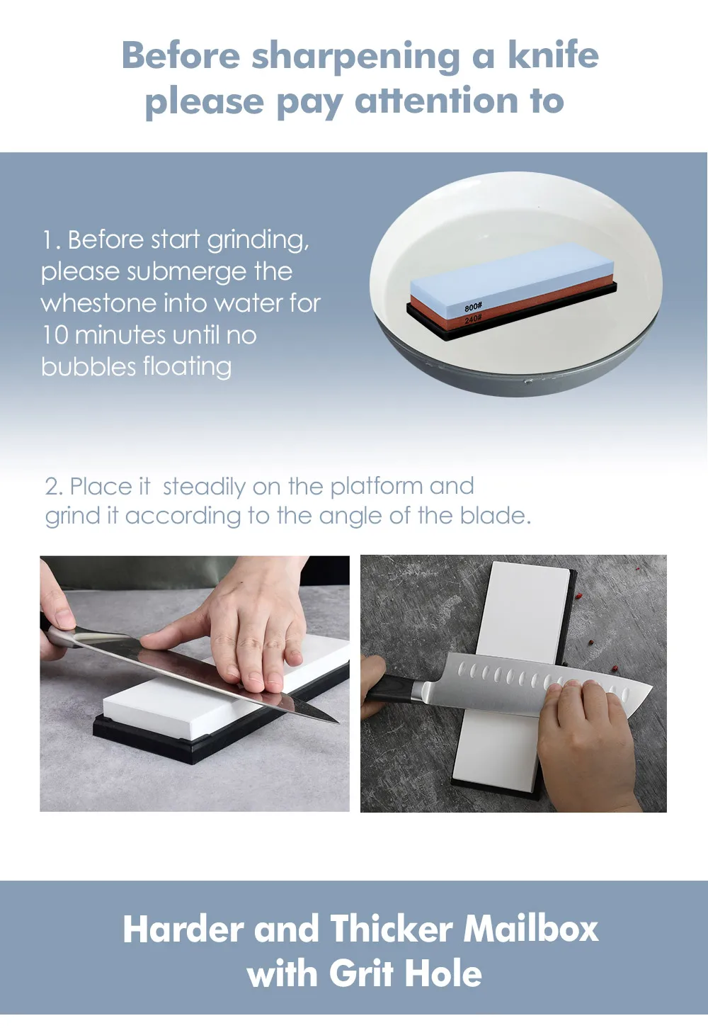 High Quality 2 Stage Whetstone Knife Sharpener Stone Kit 2 Side Grit