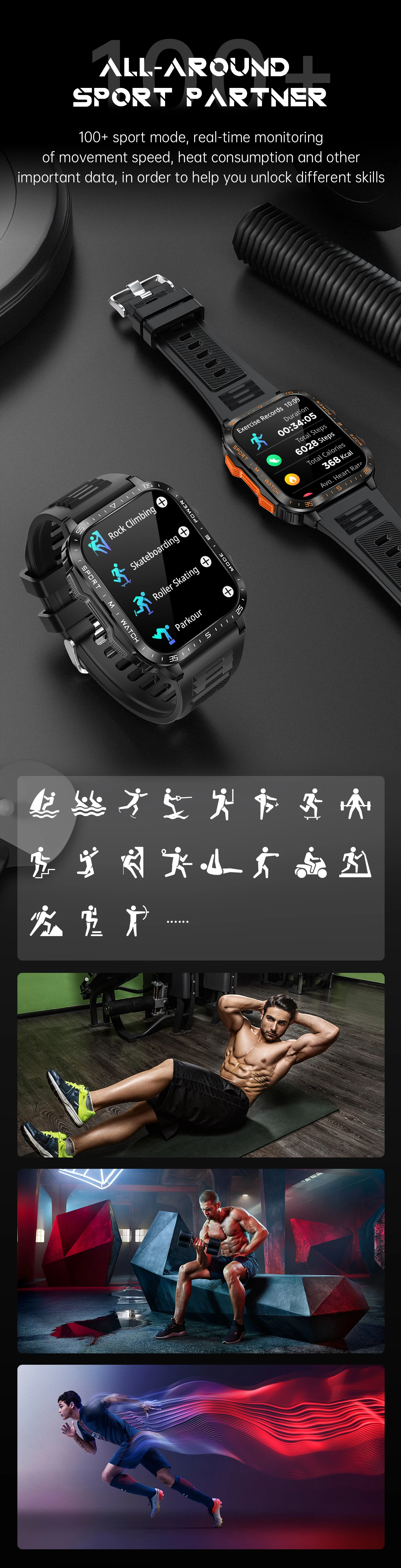 Kt79 Sport Smartwatch With Flashlight 30m Waterproof 1.96inch Bt Call Sleep Monitoring Outdoor Relojes Men Smart Watch 2025 - Buy Kt79 Smart Watch 3atm Waterproof Smart Watch sports Smartwatch For Men