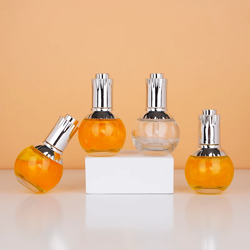 Design Spherical Clear Press Glass Dropper Bottles 30ml Facial Cleanser Skin Care Serum Sunscreen Cream Empty Packaging Polished