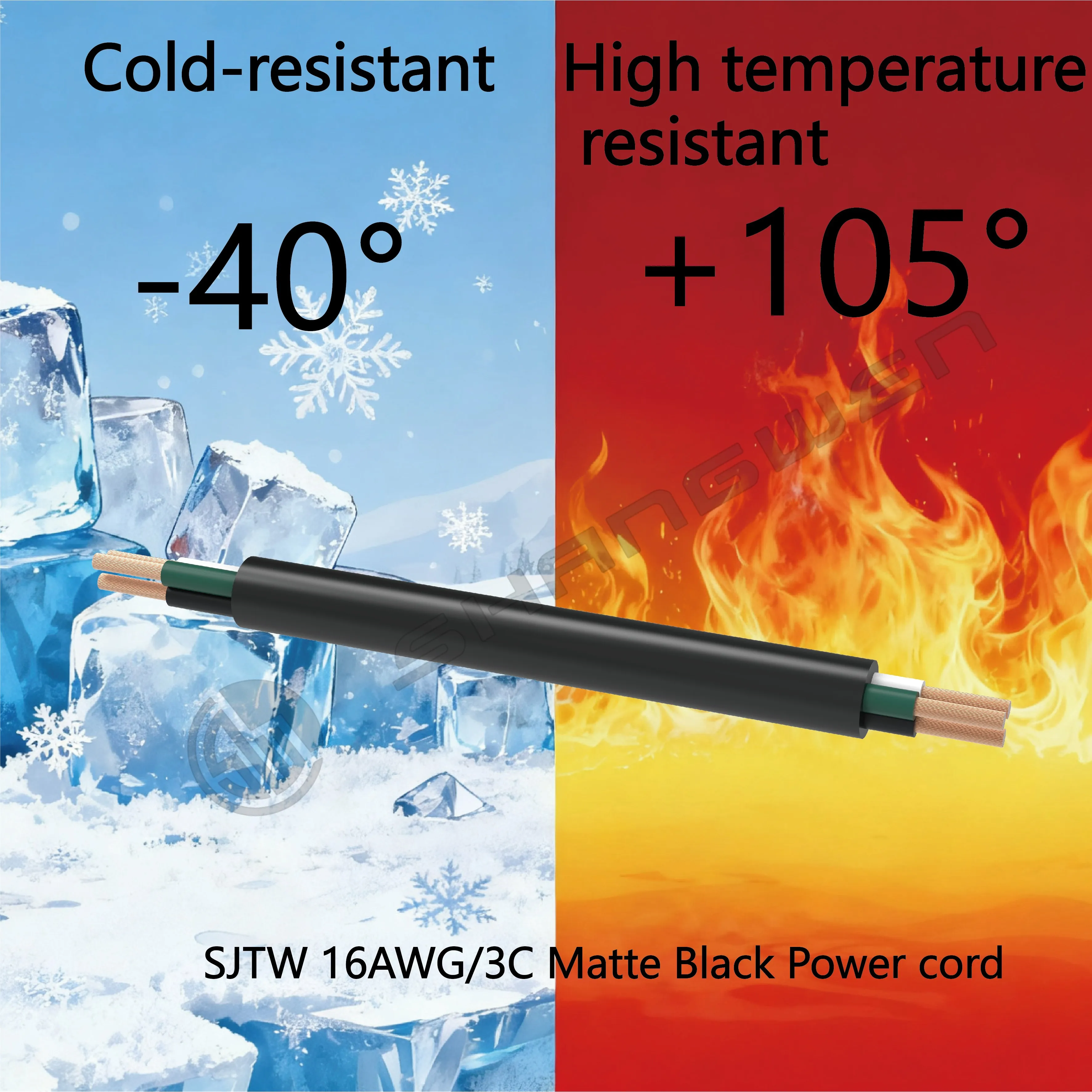 Power Cord Flexible Electrical Cord Cable 16AWG 300V 3C SJTW 300V 105℃ 16AWG 3 Conductor SJTW PVC Soft Extension Cord Cable