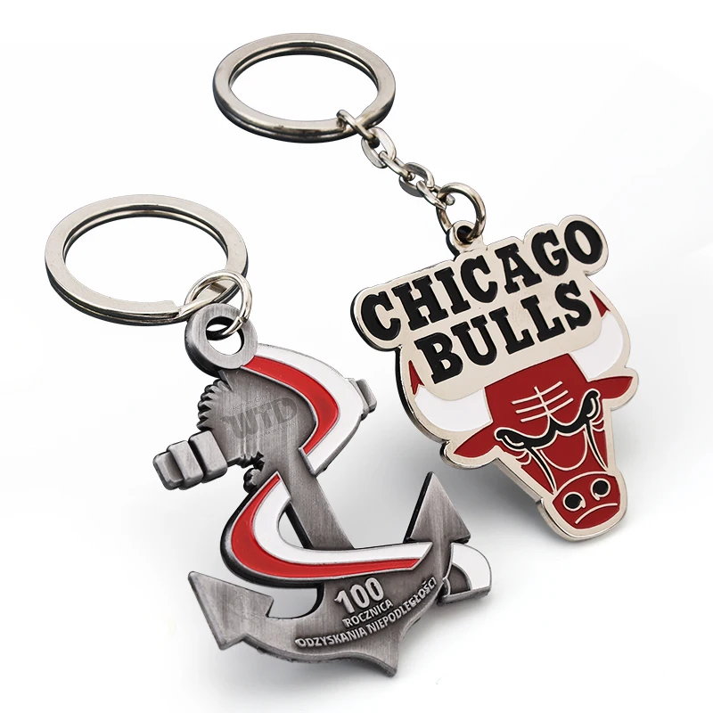 Manufacturer Custom 2D 3D Letter Cartoon Rotating Keyring Hard Enamel Metal Keychain PVC Wooden Promotional Keychains Carabiners