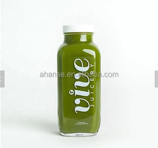16oz french square glass juice bottles with plastic lids
