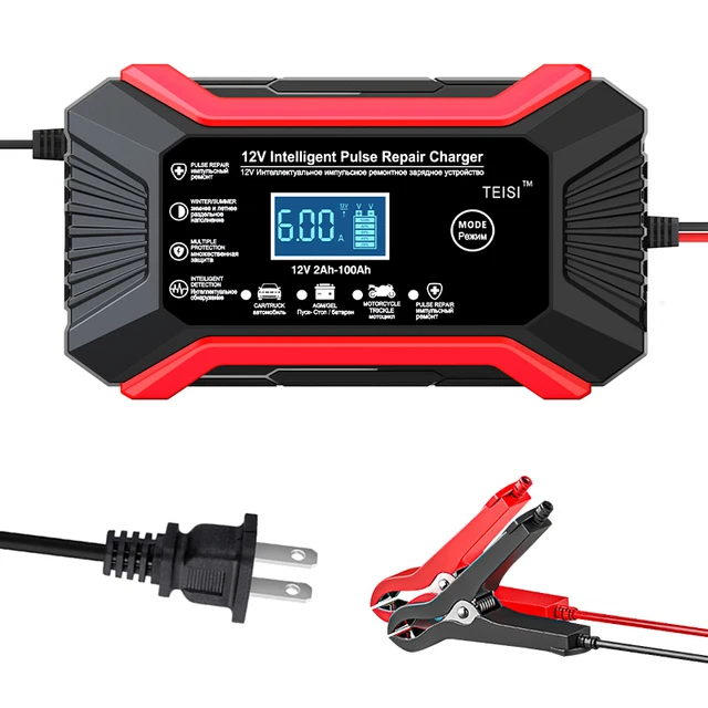 12V6A Auto Motorcycle Intelligent Repair Charger Universal Battery Charger  LCD Screen Pulse Repair Maintainer