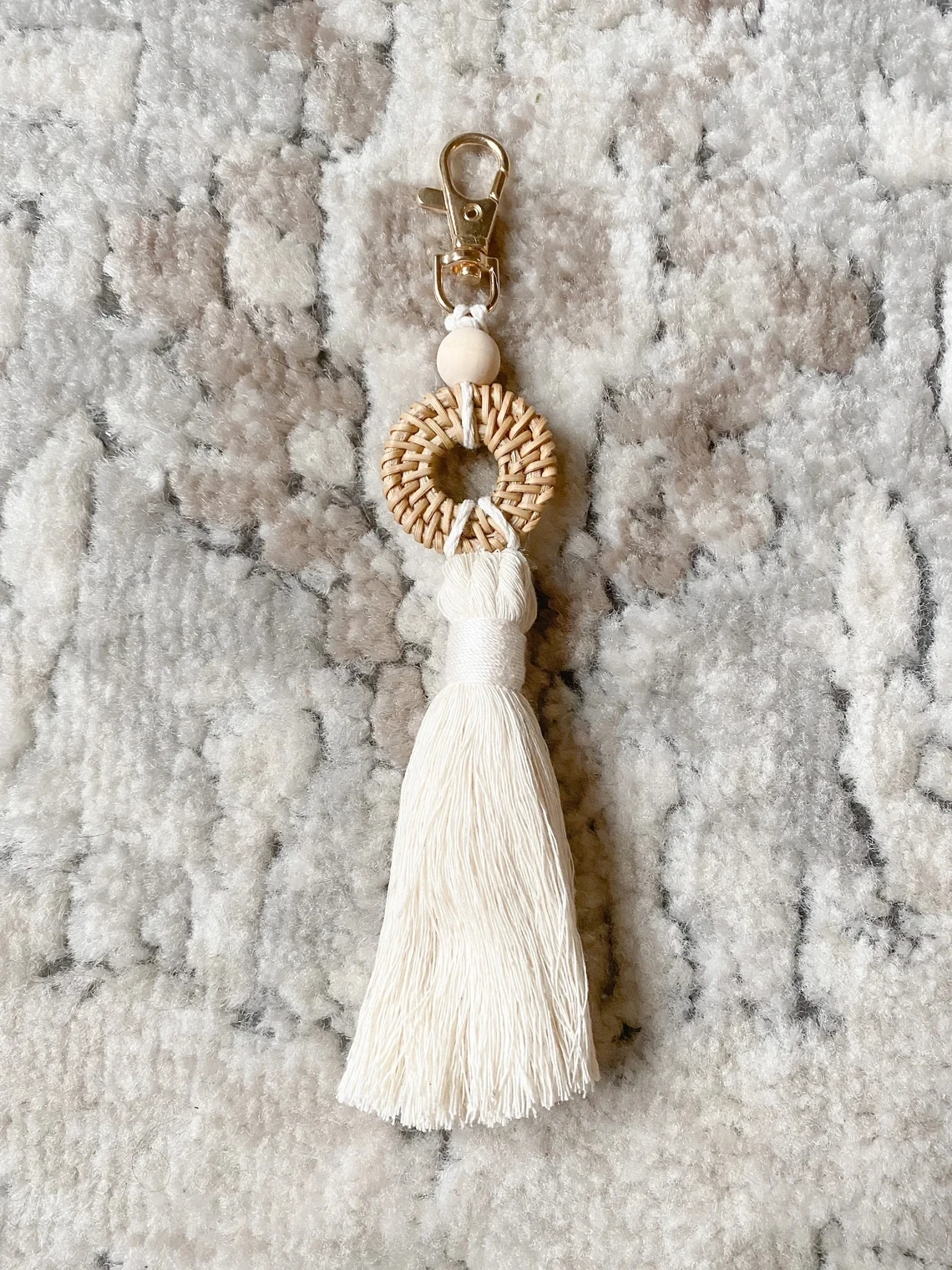 Boho Rattan Tassel Key Chain Pendant Macrame Keychain Car Key Pendant Jewelry Gift