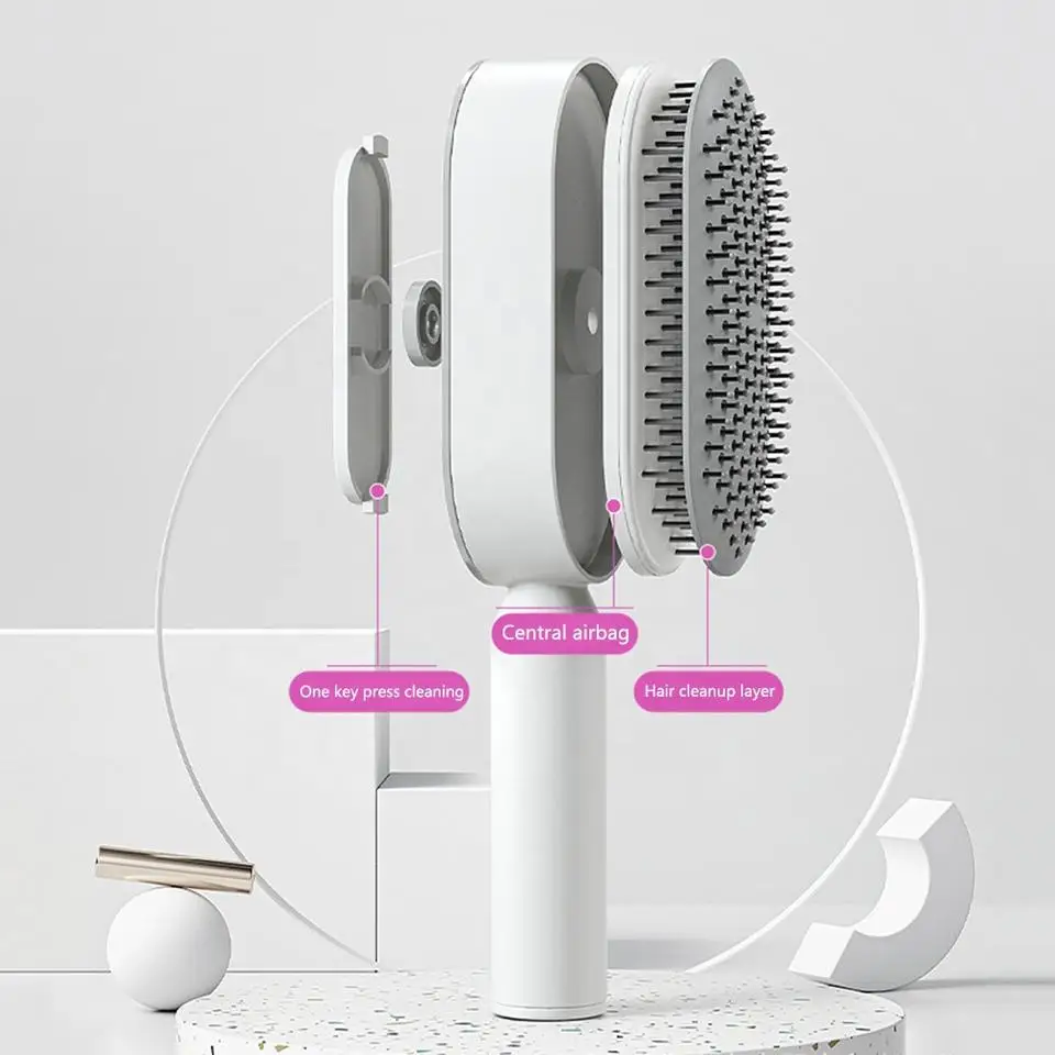 Salon Hairdressing Tools Nylon Handle Comb Wholesale Massage Brush Detangling Quick 3 Self Cleaning Hair Brush for Women One Key