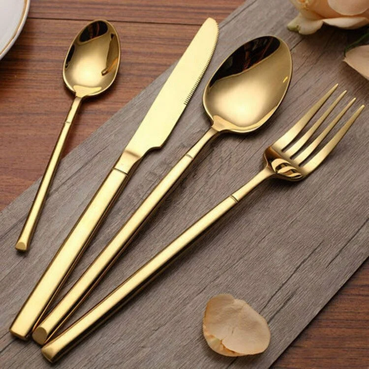 Luxury Slim Golden Cutlery Set Shiny Mirror Gold Plated Flatware