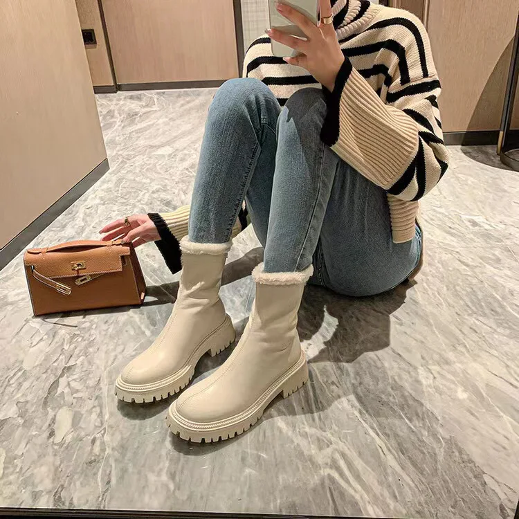 New Styles Fall Platform Boot Femme Fashion Round Toe Chunky Heel Short Ankle Boots for Women