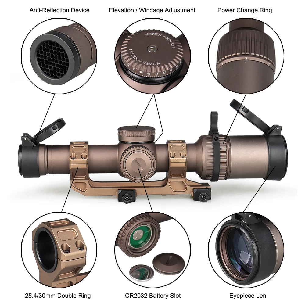 Hunting Sight Tactical 1-6x24IR Scope Sight with Scope Mount HK1-0408 LPVO Fast Focus Optic Scope