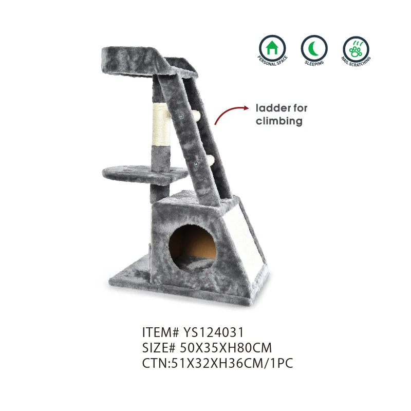 Wholesale Cheap Sisal Post Tree Palm Cat Step Ladder Scratching Post Wood Tower Condo Multilevel House Cat Tree With Hammock