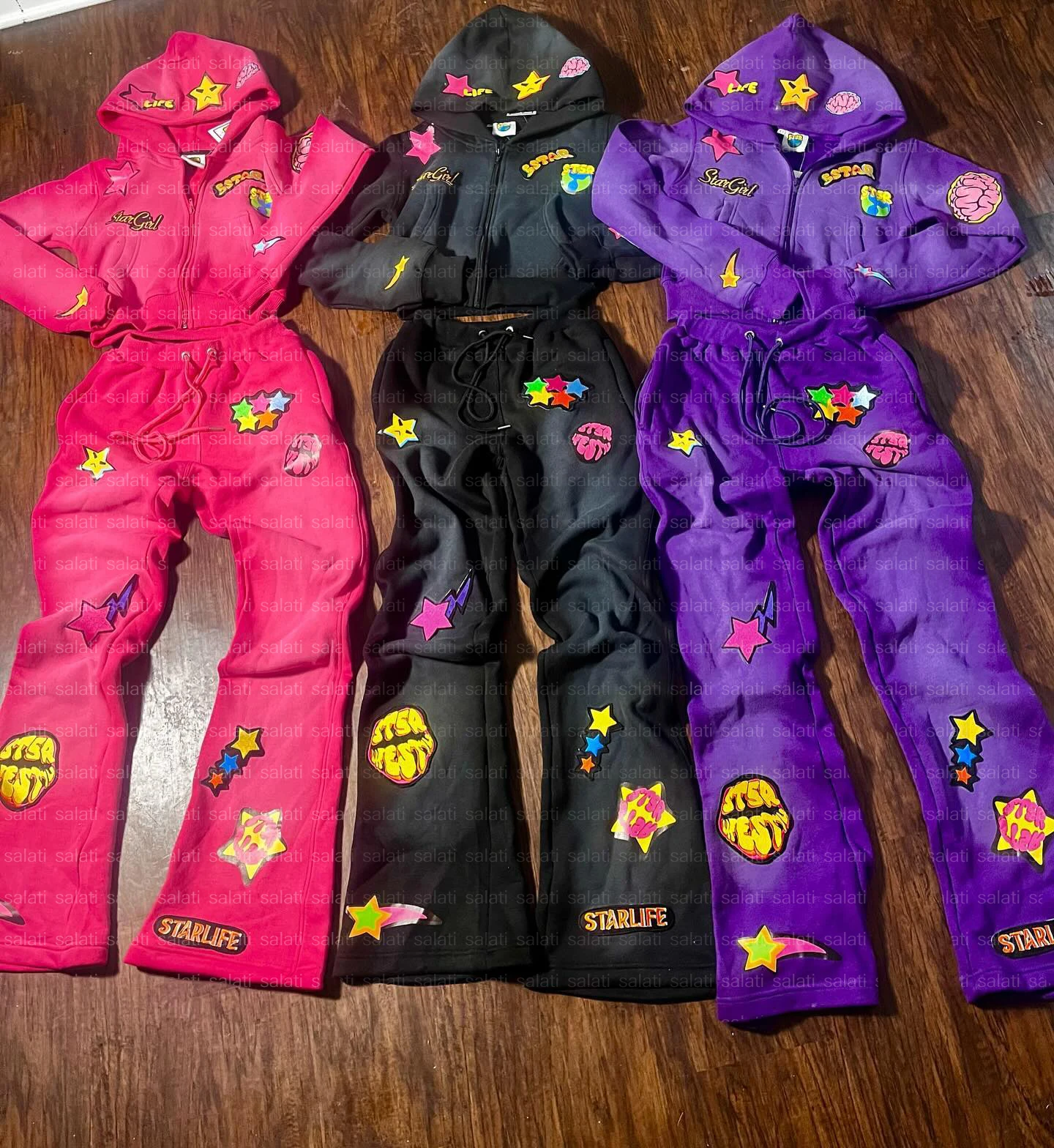 Tracksuits Manufacturer Oversized Zipper Acid Wash Flared Jogging Sweat Suit Sweatsuit Hoodies and Jogger Sweatpants Sets Women