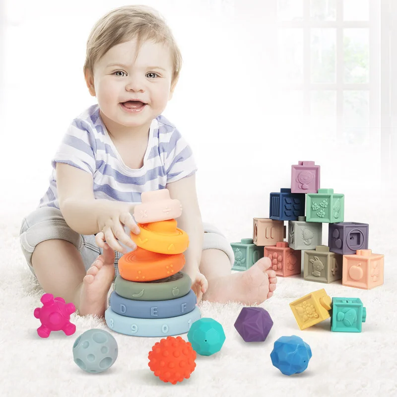 Wholesale Soft Baby Teething Toys Stacking Building Blocks for Infants Sensory Developmental Education Toys