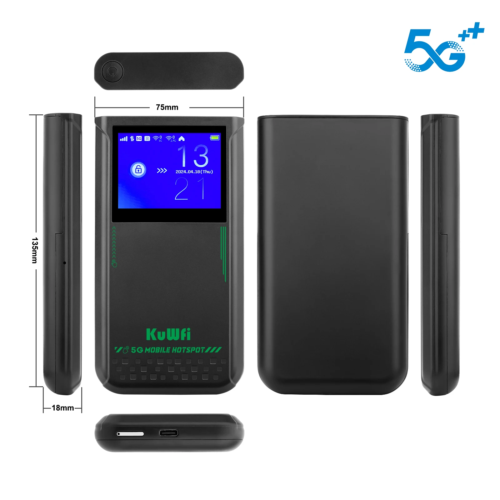 ESim KuWFi Touchable LCD Screen 5g Sim Card Router 4500mAh Battery Dual Band 3000Mbps Pocket Wifi Universal 5g Router