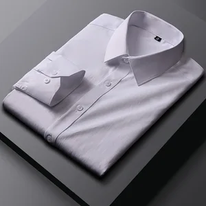 High Quality Men's Casual Button down Collar Dress Shirt Solid Color Stretch Long Sleeve for Parties Anti-Wrinkle for Spring