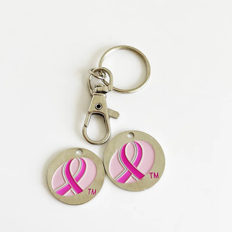 Custom Metal Pink Ribbon Logo Token Women Breast Cancer Awareness ...