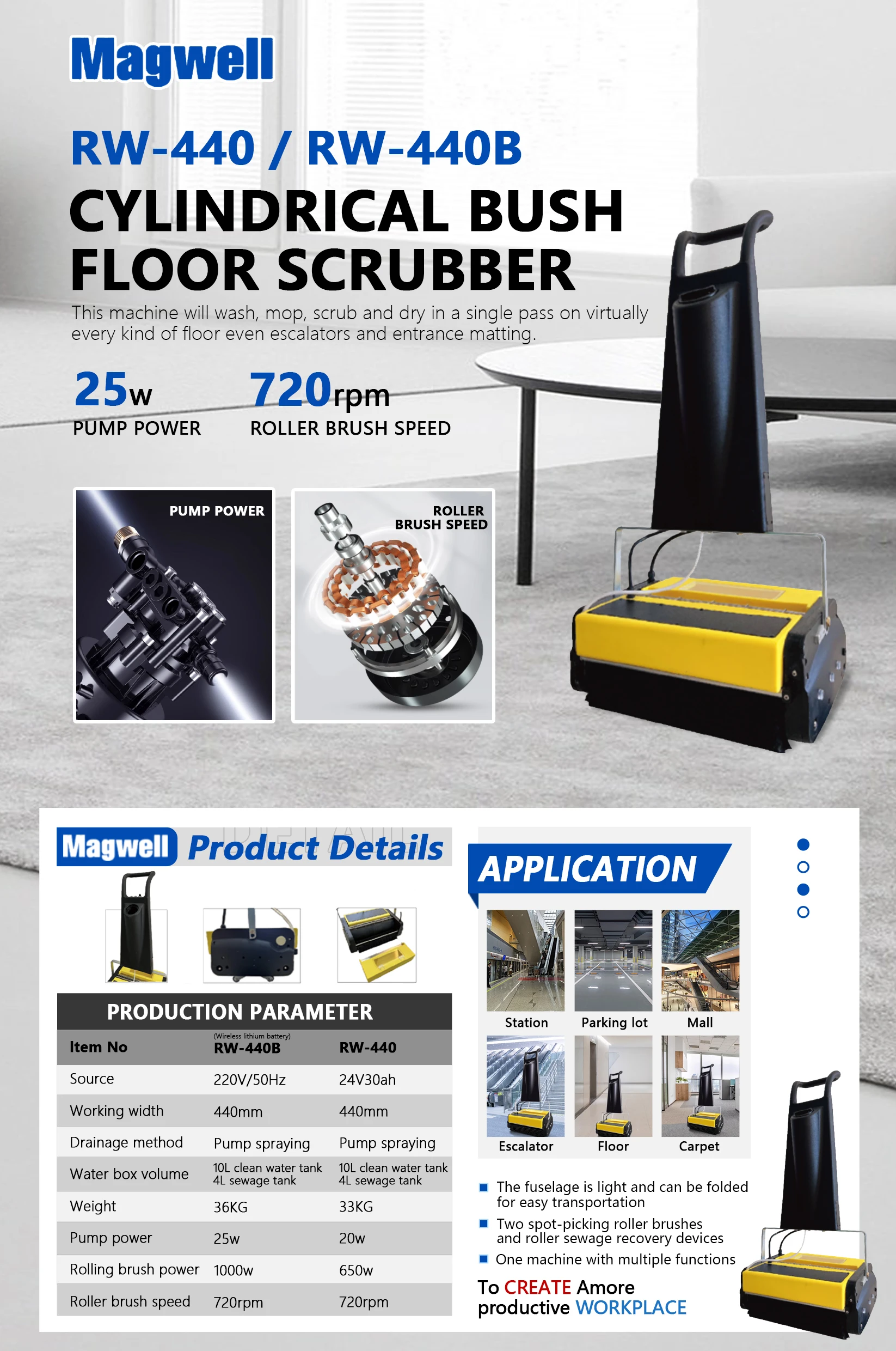 Multifunctional RW-440B Battery Powered Carpet Cleaning Machine New Condition Rotation Washing Model for Sale