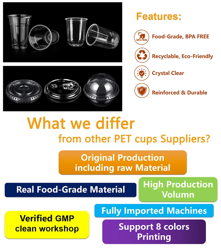 Factory Direct Sell Plastic Cups With Sip Through Lids Clear Tea Coffee