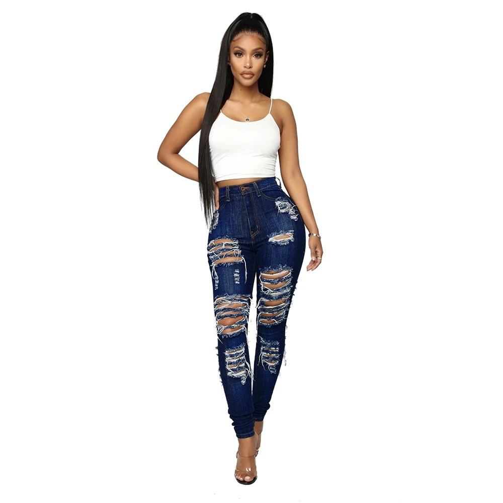 Coldker-pantalones Vaqueros De Cintura Alta Para Mujer,Vaqueros Azules  Oscuros,Desgastados - Buy Las Mujeres,Skinny De Denim,Las Mujeres Product  on Alibaba.com