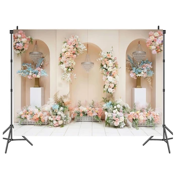 Wedding pink Flower arched door Blossom Floral Wall Party Decoration Photo Backdrop Bridal Birthday party Backgrounds Photograph