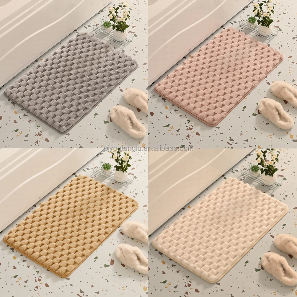 fish scale 3cm  absorbent non-slip Conical pattern quick dry bath mat floor mat PVC bottom memory foam flannel household mat manufacture