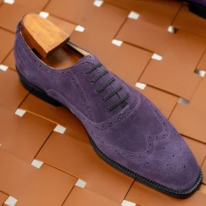 High-grade Handmade Genuine Leather  Dress Shoes  Purple  Men's Shoes Versatile British Style Business Formal Shoes