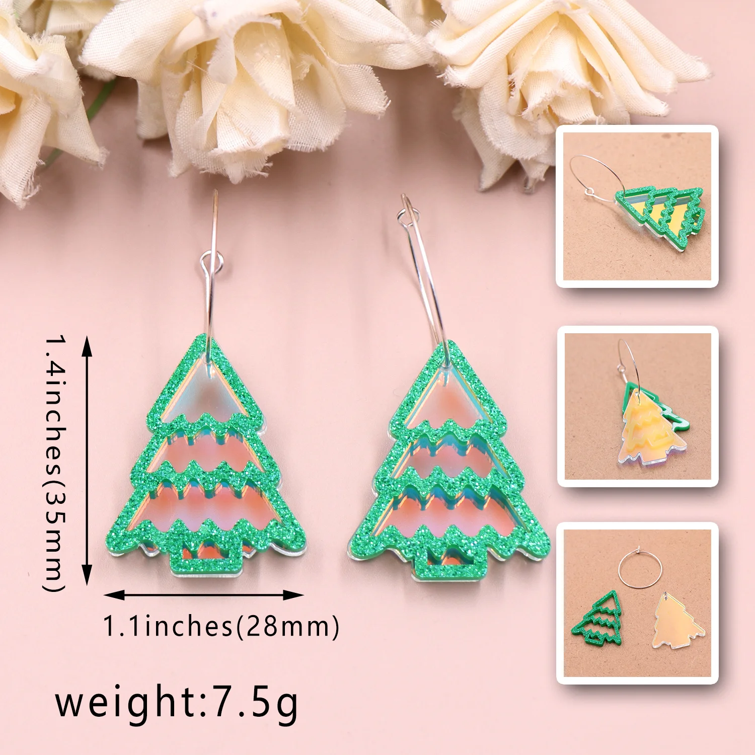 ERS356ER1617 1pair 35mm New product CN Hoop christmas tree TRENDY Acrylic earrings Jewelry for women manufacture