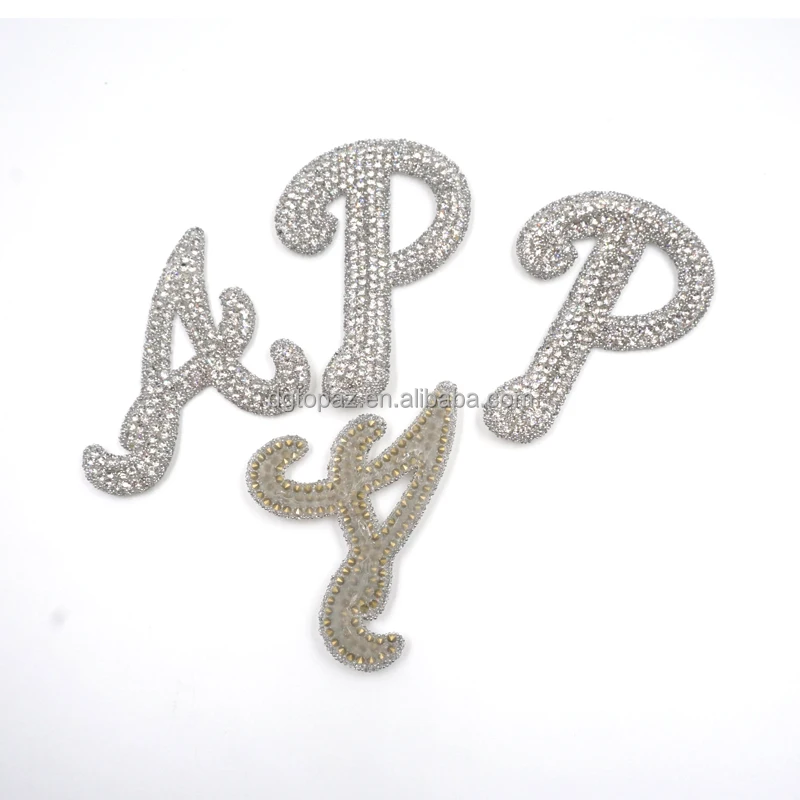 Free sample Luxury rhinestone logo patch applique designer patches famous brands stickers