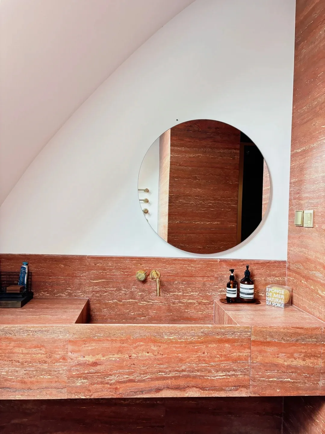 product modern natural red cave stone travertine limestone tile interior hotel bathroom wall and floor sink marble premium natural stone-5