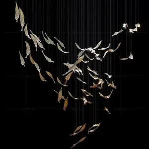 Hotel Lobby Pendant Lamp Beauty Salon Hall Art Glass Feather Hanger Lantern Fair Engineering Restaurant Stair Glass Chandelier