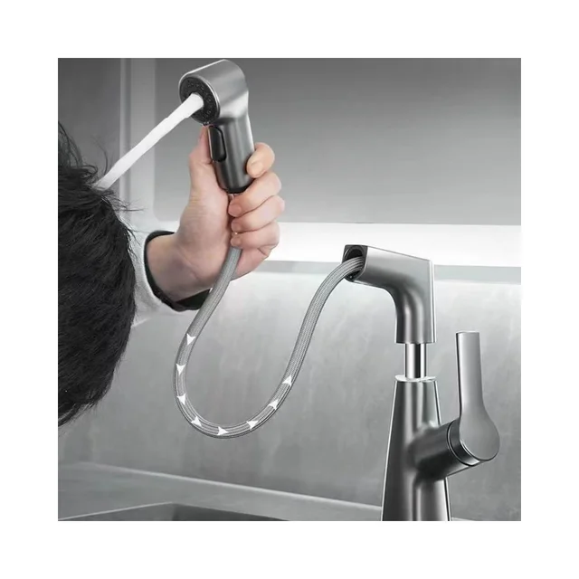 Multifunctional Pulling White Free Rotation Faucet Flexible Hose Pull Out Basin Faucet Bathroom Kitchen Hot Cold Water Mixer